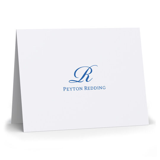 Elegant Script Initial Folded Note Cards - Raised Ink